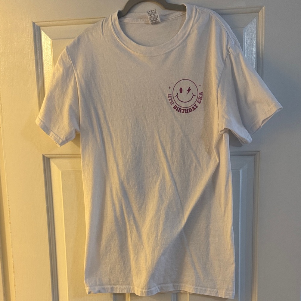 White Kids T-Shirt with Purple Birthday Graphic